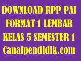 Download RPP 1 Lembar Pelajaran PAI Kelas 5 Semester 1